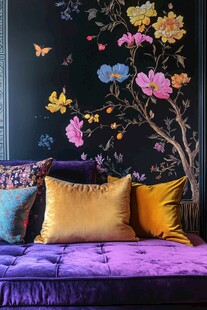 繁花墙下的多彩沙发角落