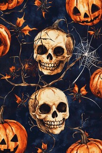 万圣节骷髅南瓜水彩图案
