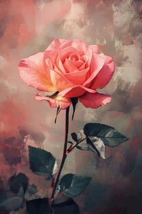 梦幻粉色玫瑰油画特写