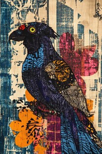 彩色插画中的神秘黑鸟