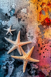 多彩背景下的海星艺术画面