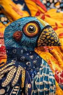 多彩拼布鹦鹉艺术作品