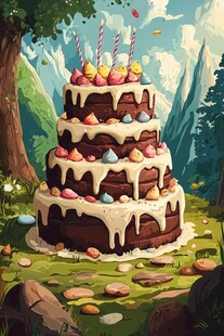 森林中的梦幻多层巧克力蛋糕