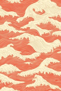红色海浪日式风图案纹理