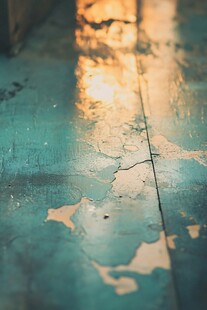 夕阳下斑驳的老旧地面