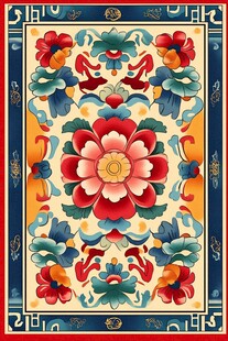 中式传统花卉图案地毯