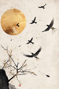 月夜飞鸟图