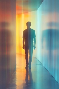 独行者漫步于光影通道