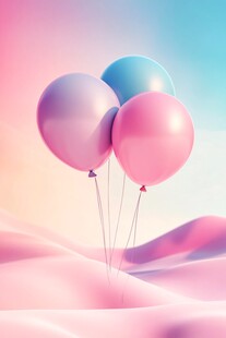 梦幻粉蓝气球飘浮于天地间