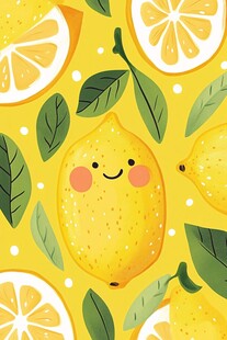可爱笑脸柠檬清新插画