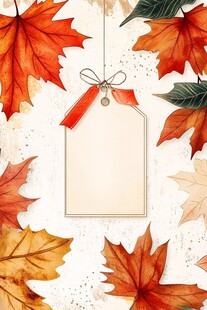 秋季枫叶间的空白标签