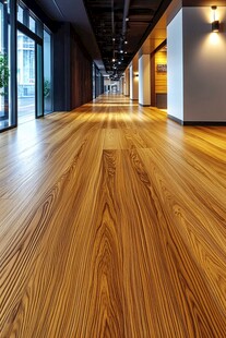 现代宽敞木质走廊空间