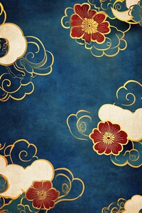 中式蓝底云花复古图案