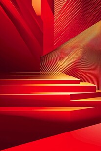 红色炫酷几何阶梯空间