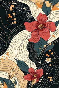 花卉波浪抽象装饰艺术图