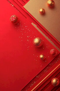 红色背景上的金色装饰球