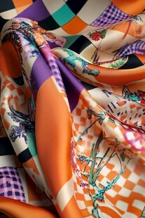 多彩印花丝巾纹理特写