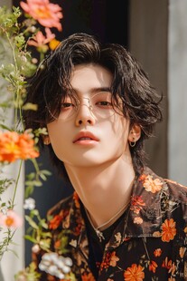 花旁的帅气潮流少年