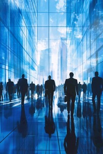 商务人士在现代建筑中前行