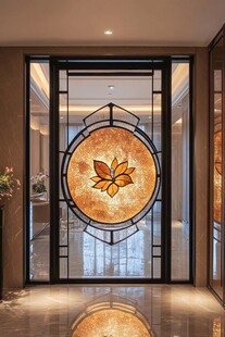 中式艺术玻璃隔断门装饰