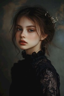复古风黑衣少女优雅肖像