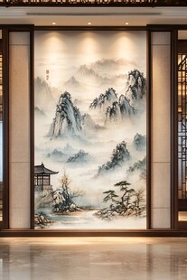 中式山水玄关壁画艺术美