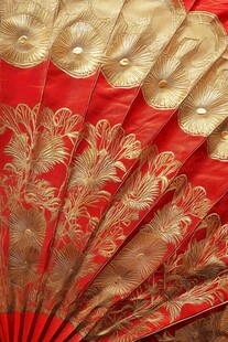 中式红金折扇细节特写