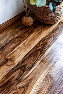 实木地板搭配精致编织盆栽