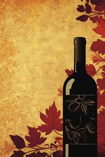 秋日红酒瓶与枫叶装饰图