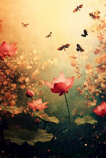 梦幻荷塘间飞舞的蝶与花