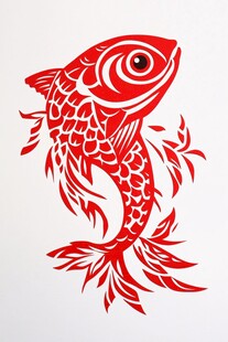 红色剪纸风灵动吉祥锦鲤