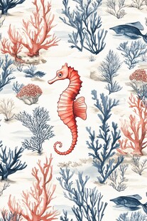 海洋生物水彩无缝图案