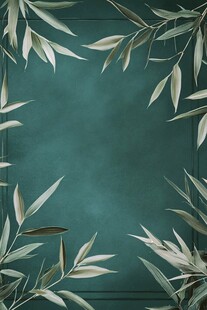 绿底竹叶边框装饰背景图