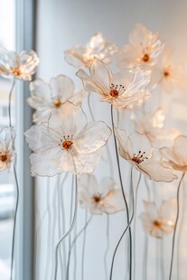 透明花朵装饰窗边艺术感