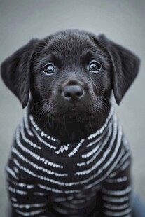 穿条纹衣的可爱小黑狗