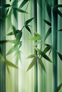 翠绿竹叶与挺拔竹干景致