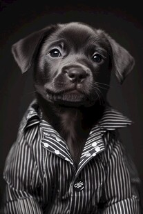 穿条纹衣的可爱小黑狗