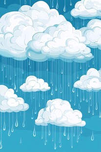 蓝色天空中云朵与雨滴