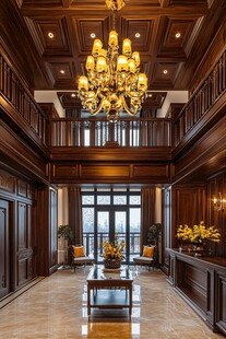 豪华木质挑高客厅设计