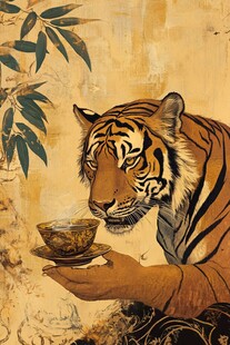 猛虎持盏 尽显东方雅韵