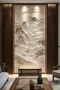 中式山水浮雕客厅背景墙