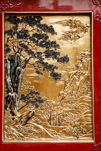 中式金雕山水松树装饰画