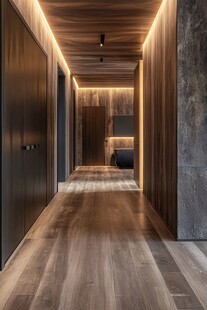 现代简约风木质走廊空间