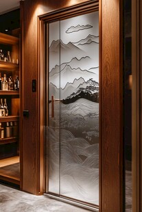 中式山水玻璃门室内景致