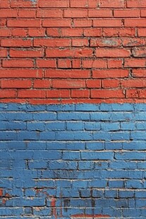 红蓝双色砖墙纹理特写