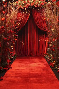 浪漫红丝绒婚礼拱门场景