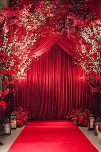 红色浪漫婚礼花卉拱门场景
