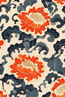 中式花卉海浪纹传统图案