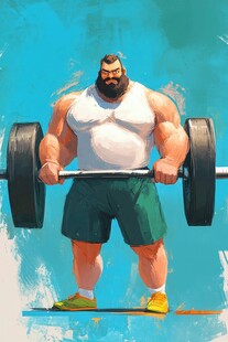 强壮男子举杠铃健身形象
