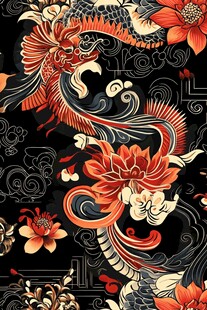 凤凰花卉中式传统纹样